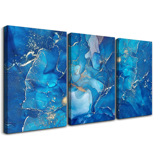 Abstracte Canvas Wanddecoratie - Blauw Modern 3-delig