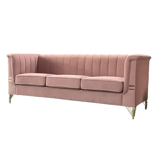 Velvet Gold Luxury 3-Seater Sofa in Pink