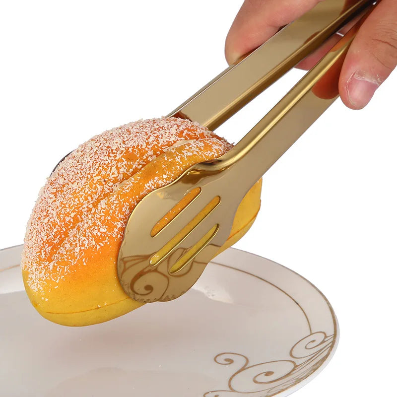 7-Style Gold Stainless Steel Food BBQ Tongs