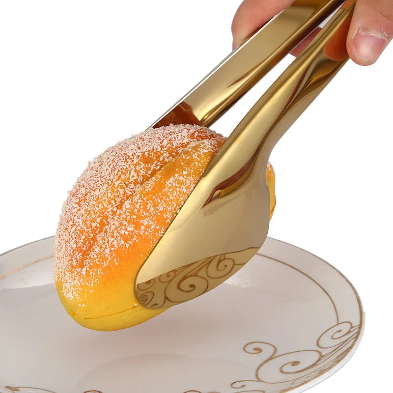 7-Style Gold Stainless Steel Food BBQ Tongs
