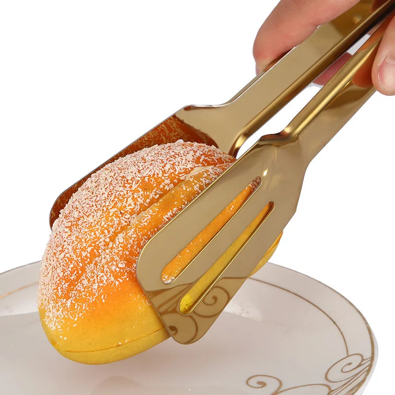 7-Style Gold Stainless Steel Food BBQ Tongs