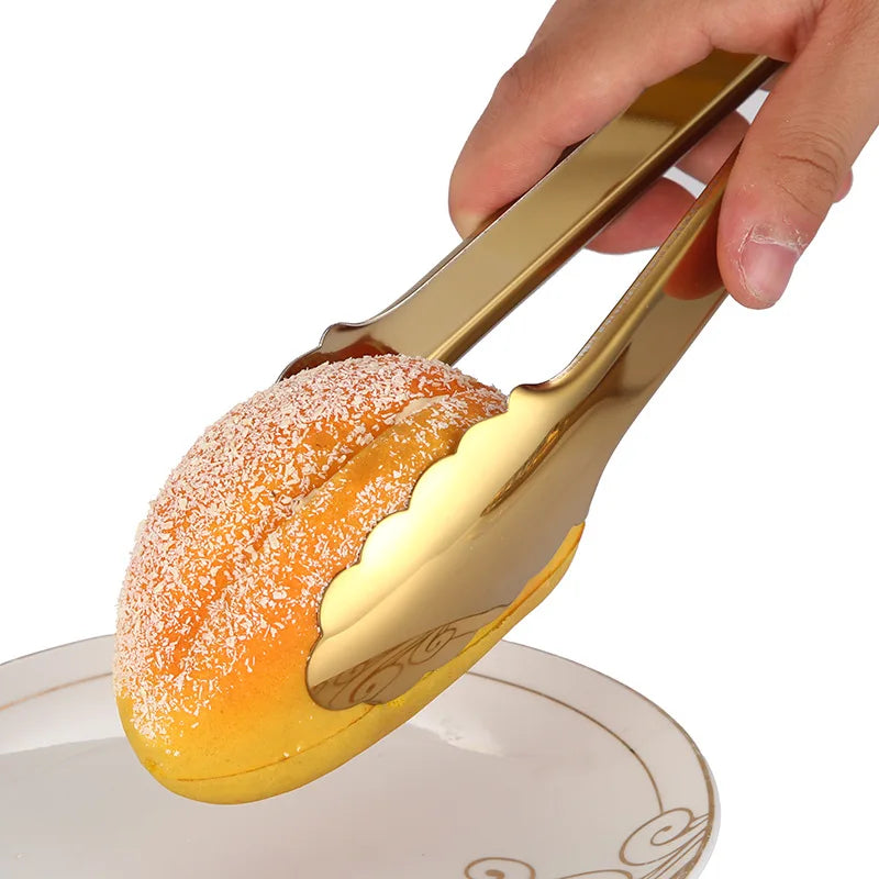 7-Style Gold Stainless Steel Food BBQ Tongs