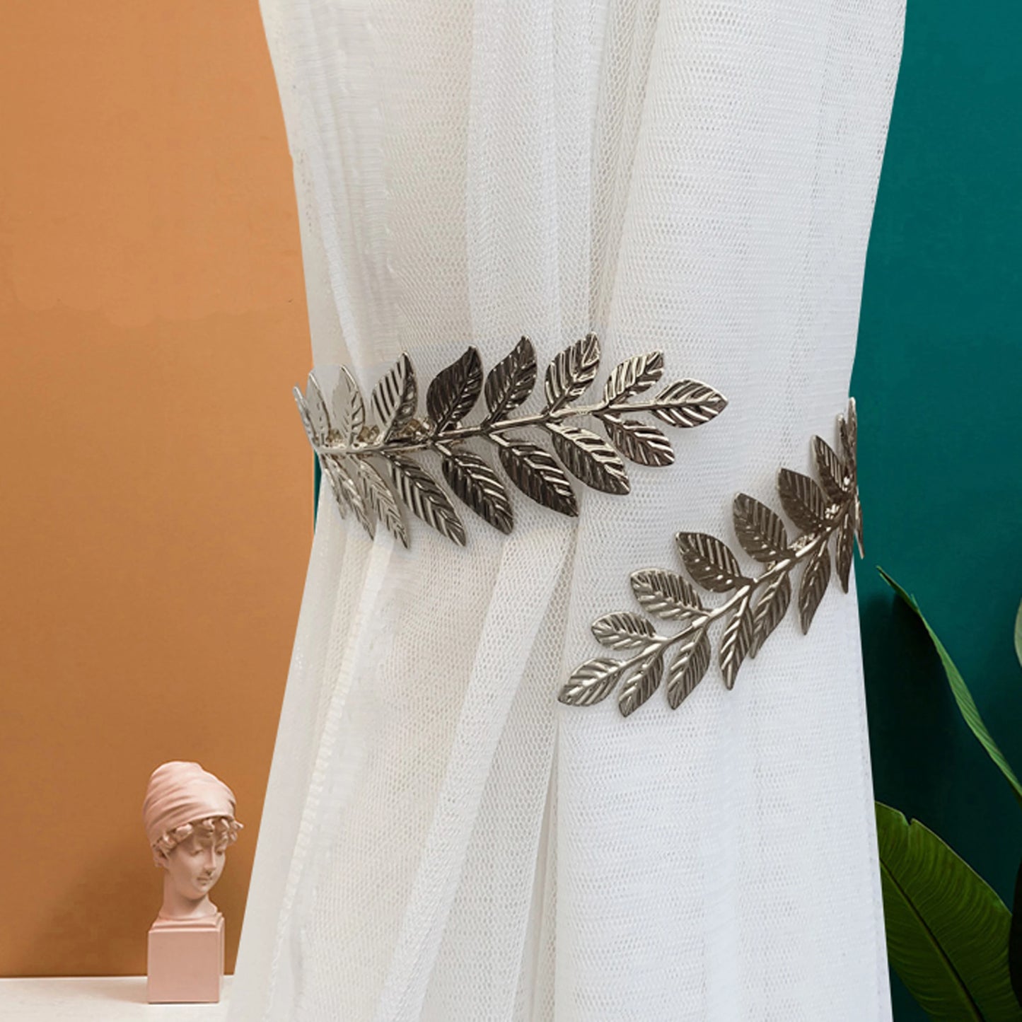 2pcs Modern Style Gold/Silver Leaf Pattern Curtain Tiebacks