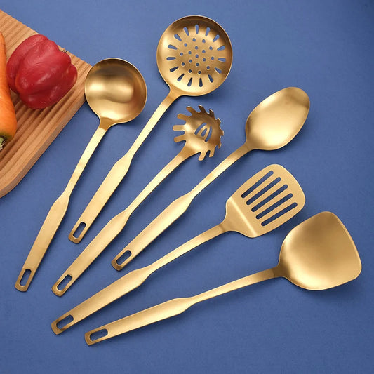 Golden Hanging Cooking Utensils