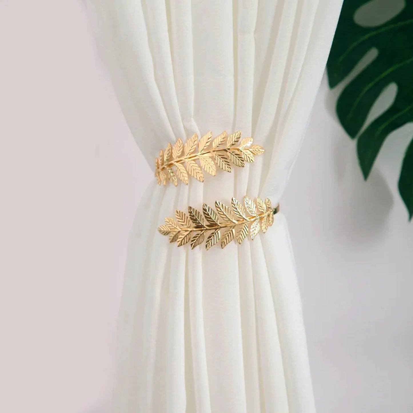 2pcs Modern Style Gold/Silver Leaf Pattern Curtain Tiebacks