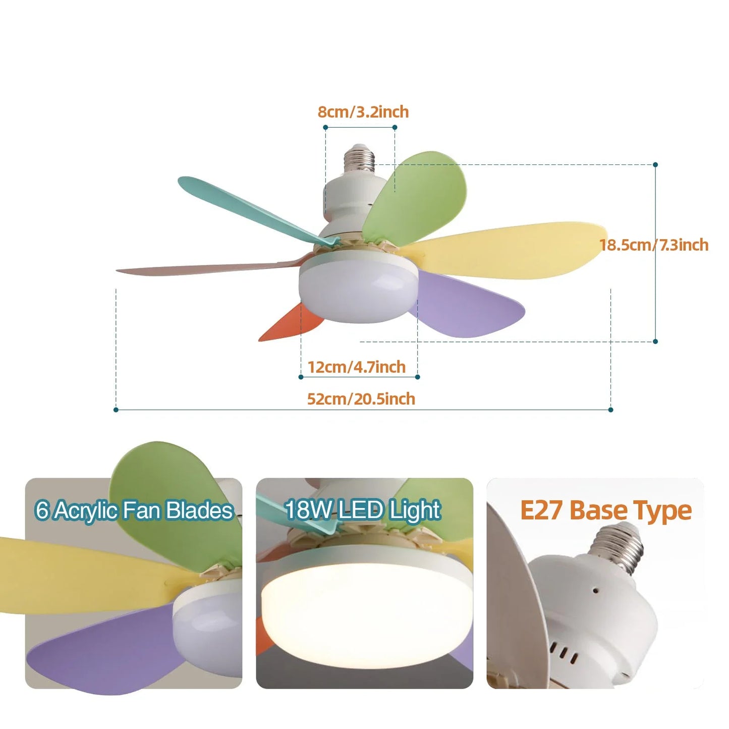 LED 30W Ceiling Fan Light E27 with Remote Control for Dimming 85-265V
