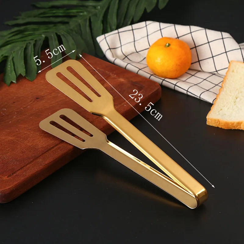 7-Style Gold Stainless Steel Food BBQ Tongs