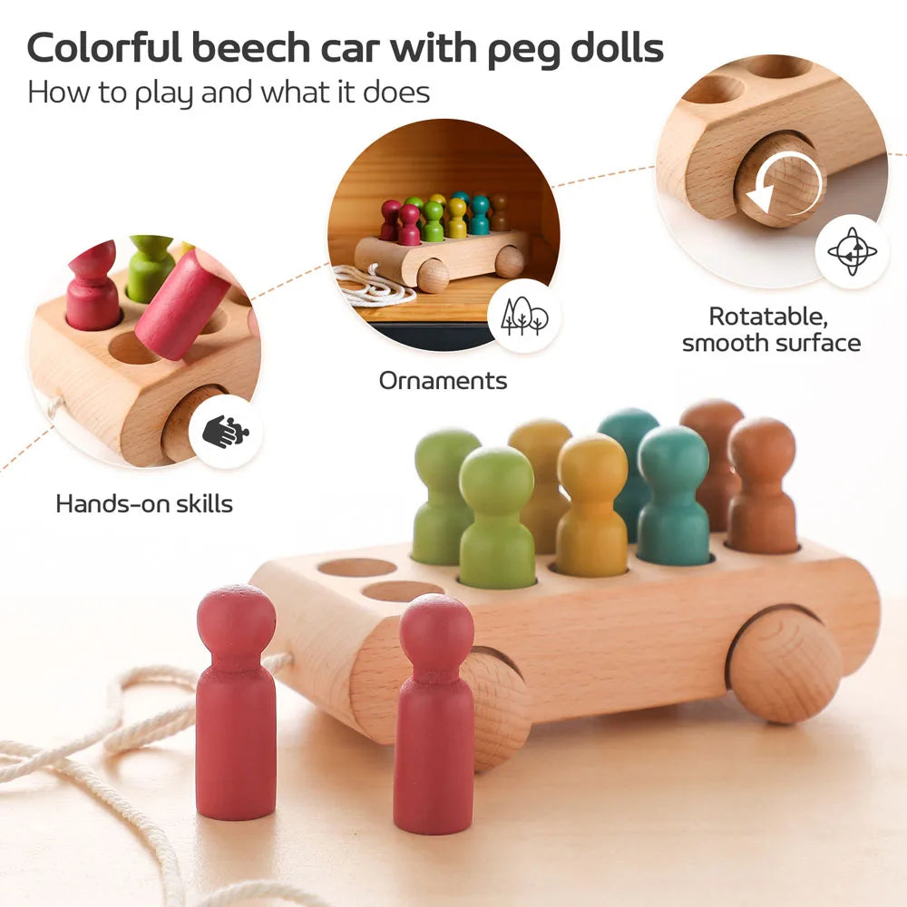 Colorful Montessori Beech Trolley Toy