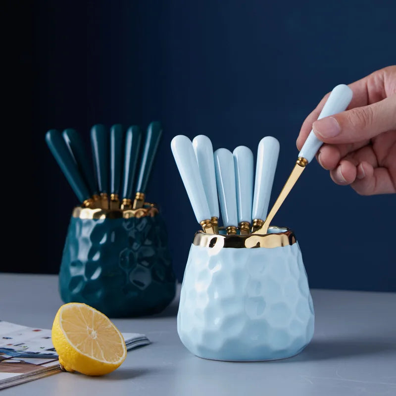 Tableware Marbled Ceramic Cutlery Set