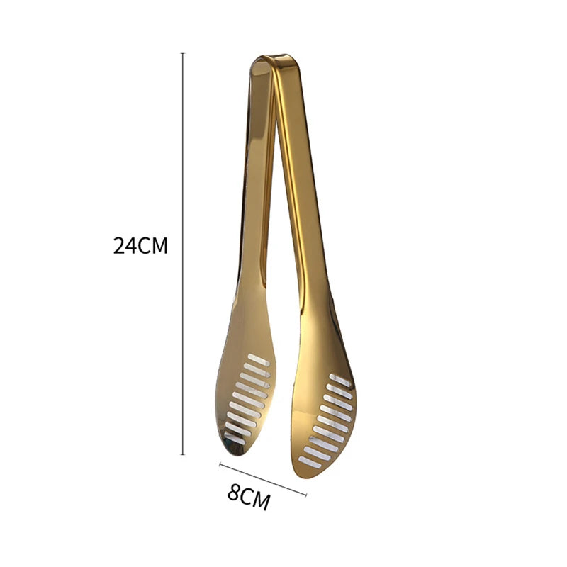 7-Style Gold Stainless Steel Food BBQ Tongs