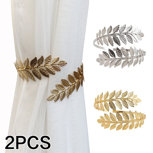 2pcs Modern Style Gold/Silver Leaf Pattern Curtain Tiebacks