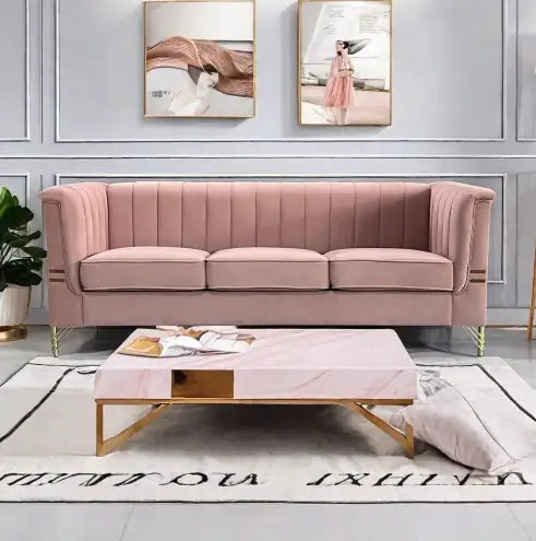 Velvet Gold Luxury 3-Seater Sofa in Pink