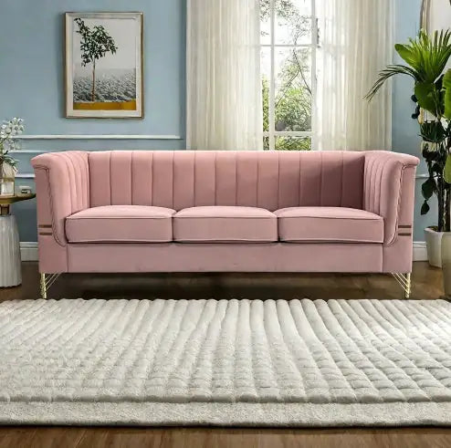 Velvet Gold Luxe 3-Seater Sofa in Pink