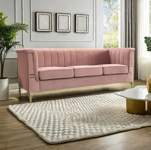 Velvet Gold Luxe 3-Seater Sofa in Pink
