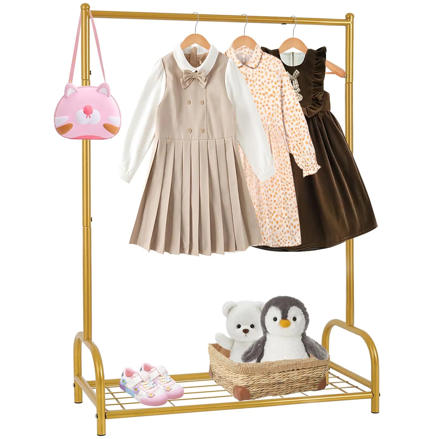 Becomrock Baby Clothes Organizer Kids Dress Up Storage Rack Small Clothes Rack with Metal Storage Shelf Kids Closet Organizers and Storage Baby Closet (Gold)