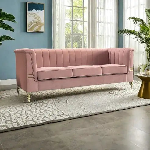 Velvet Gold Luxe 3-Seater Sofa in Pink