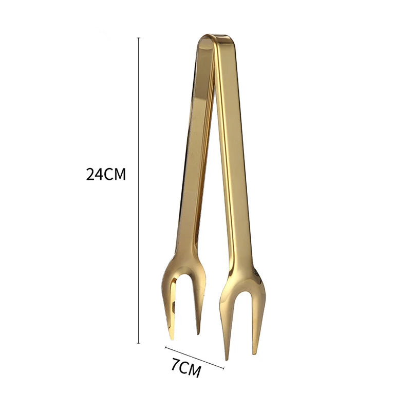 7-Style Gold Stainless Steel Food BBQ Tongs
