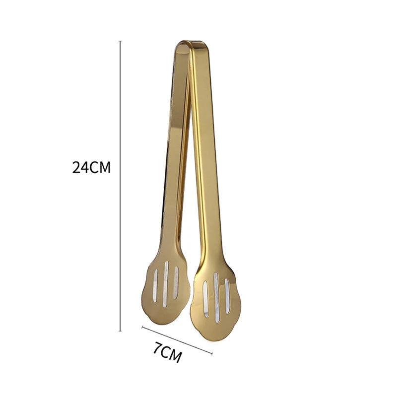 7-Style Gold Stainless Steel Food BBQ Tongs