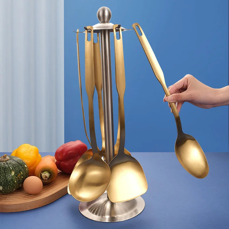 Golden Hanging Cooking Utensils