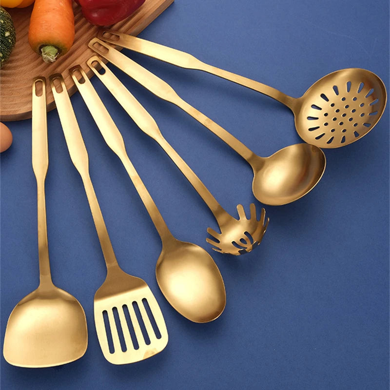 Golden Hanging Cooking Utensils