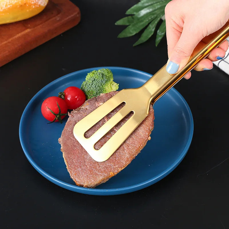 7-Style Gold Stainless Steel Food BBQ Tongs