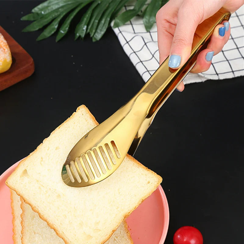 7-Style Gold Stainless Steel Food BBQ Tongs