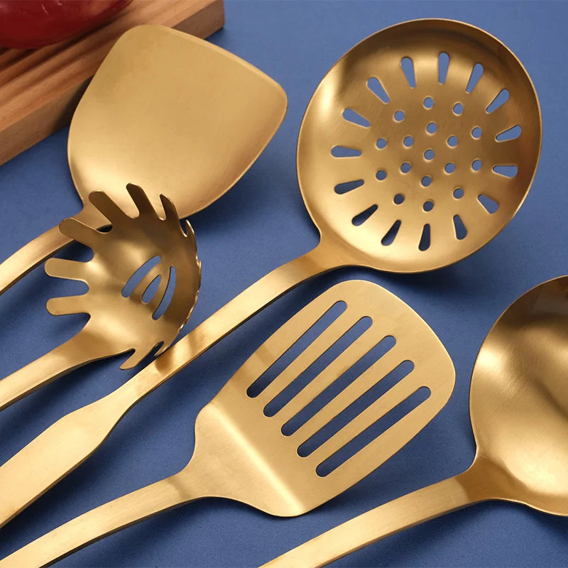 Golden Hanging Cooking Utensils