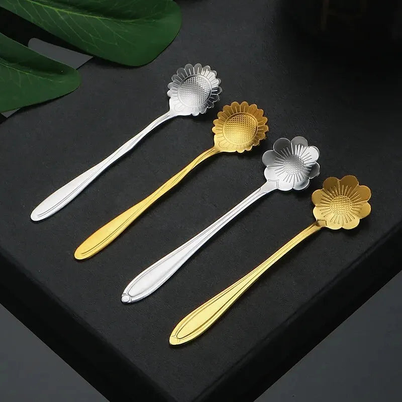 6pcs Stainless Steel Cherry Rose Flower Gold Scoop