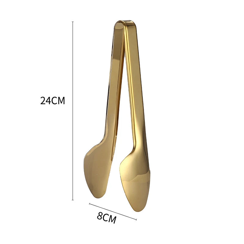 7-Style Gold Stainless Steel Food BBQ Tongs