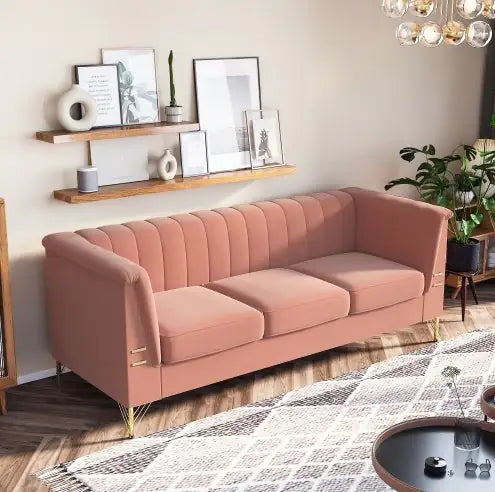 Velvet Gold Luxe 3-Seater Sofa in Pink
