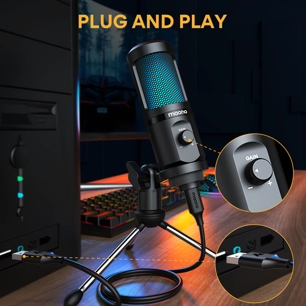 Gaming USB Desktop Condenser Microphone for Streaming