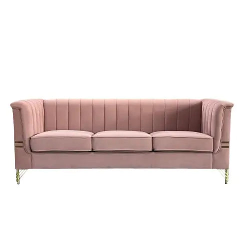 Velvet Gold Luxe 3-Seater Sofa in Pink